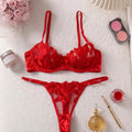 Lüks Aplike Detaylı Floral Dantel Sütyen & Thong Set